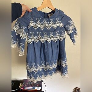 Chasing Fireflies Girl's Dress Size 6 Blue White Tiered Embroidered Lace